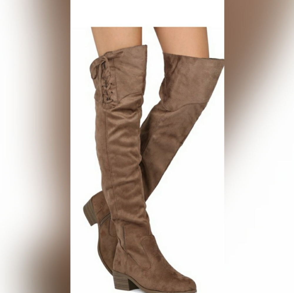 Over the knee faux suede brown boots